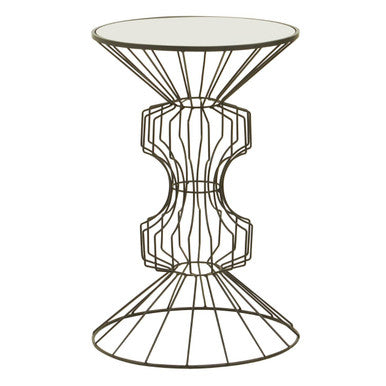 Mirrored Glass Top Side Table With Black Concertina Wireframe Metal Base, Yaxi