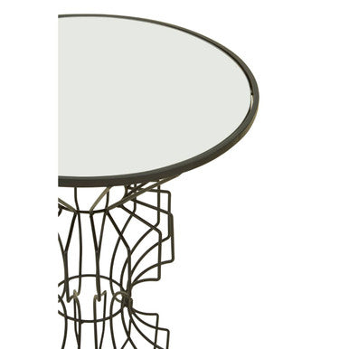 Mirrored Glass Top Side Table With Black Concertina Wireframe Metal Base, Yaxi