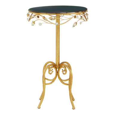 Yaxi Round Side Table With Gold Frame & Black Top