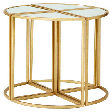 Set Of 5 Champagne Gold Wood & Metal Nesting Tables With Glass Top, Farran