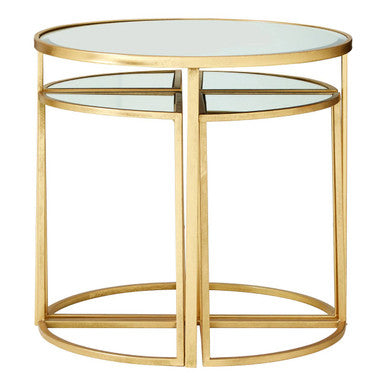 Set Of 5 Champagne Gold Wood & Metal Nesting Tables With Glass Top, Farran