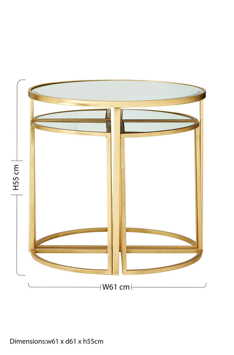 Set Of 5 Champagne Gold Wood & Metal Nesting Tables With Glass Top, Farran