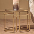 Set Of 5 Champagne Gold Wood & Metal Nesting Tables With Glass Top, Farran
