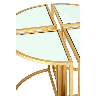 Set Of 5 Champagne Gold Wood & Metal Nesting Tables With Glass Top, Farran