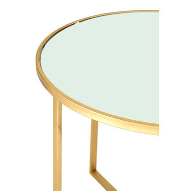 Set Of 5 Champagne Gold Wood & Metal Nesting Tables With Glass Top, Farran
