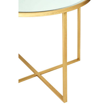 Set Of 5 Champagne Gold Wood & Metal Nesting Tables With Glass Top, Farran