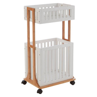Nostra 2 Tier Storage Trolley Bamboo White Modern