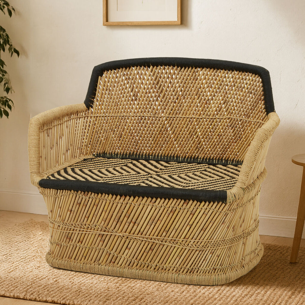 2 Seat Natural & Black Sofa, Rowan