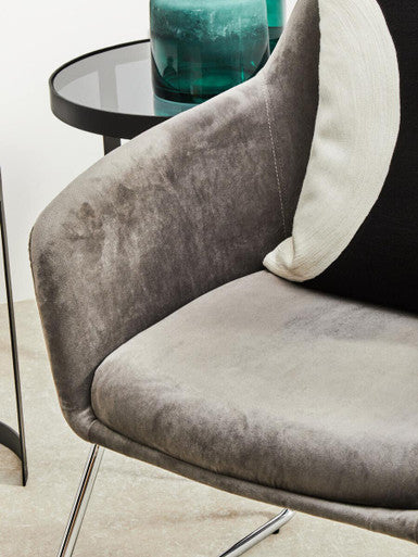 Stockholm Grey Velvet Dining Chair With Chrome Legs