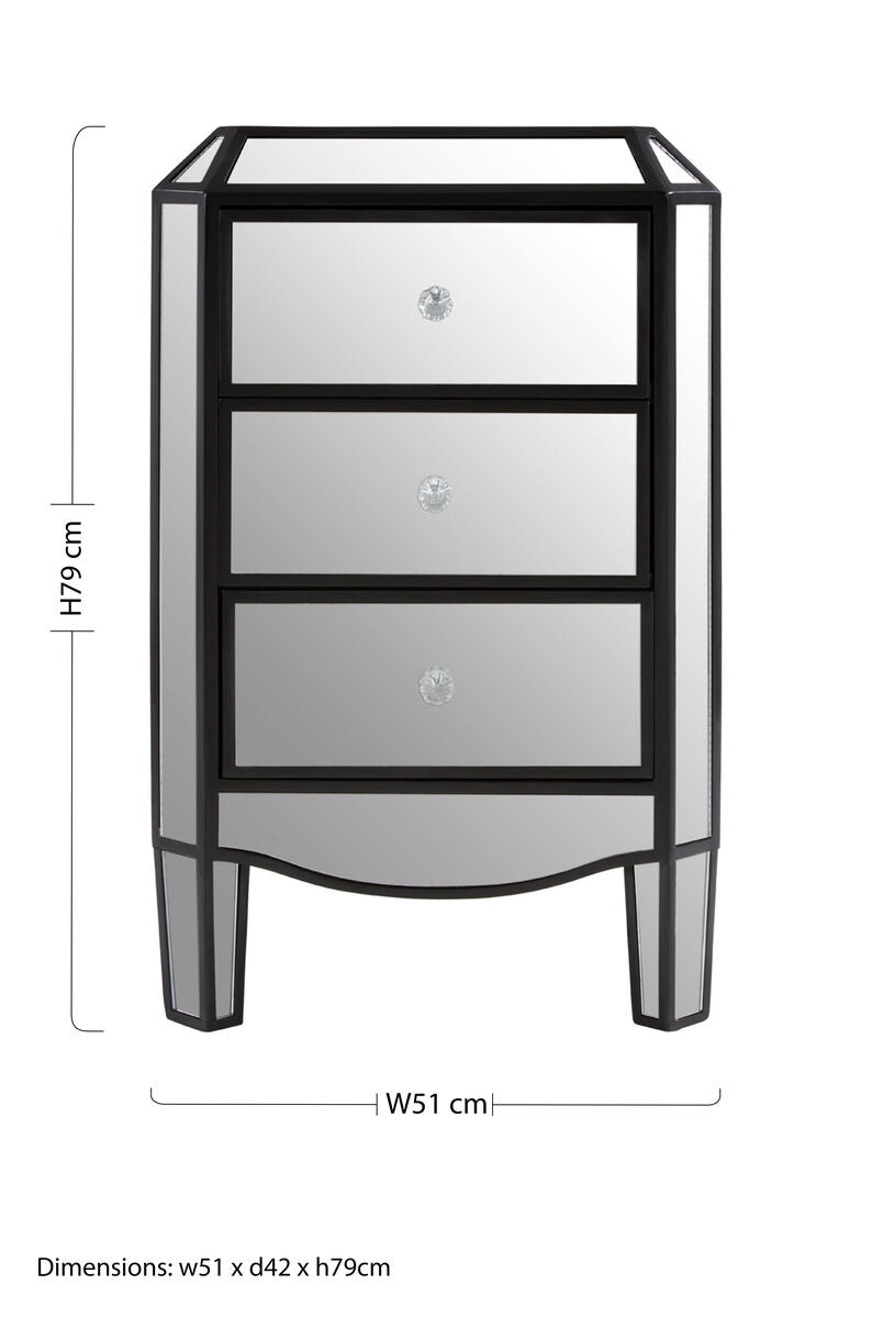 Tiffany 3 Drawer Mirrored Chest Glass Natural Glamorous