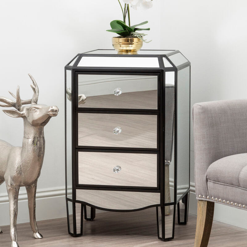 Tiffany 3 Drawer Mirrored Chest Glass Natural Glamorous