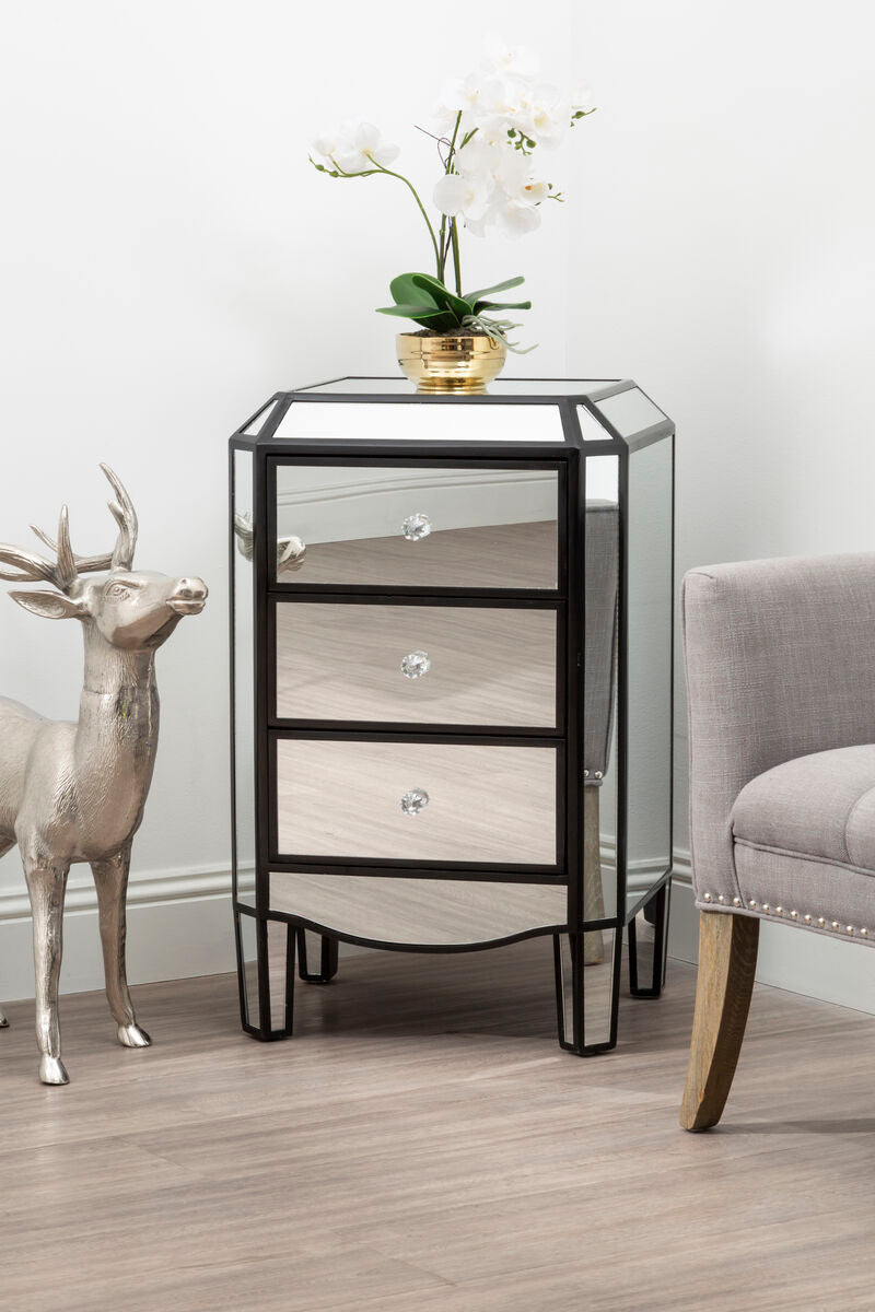 Tiffany 3 Drawer Mirrored Chest Glass Natural Glamorous