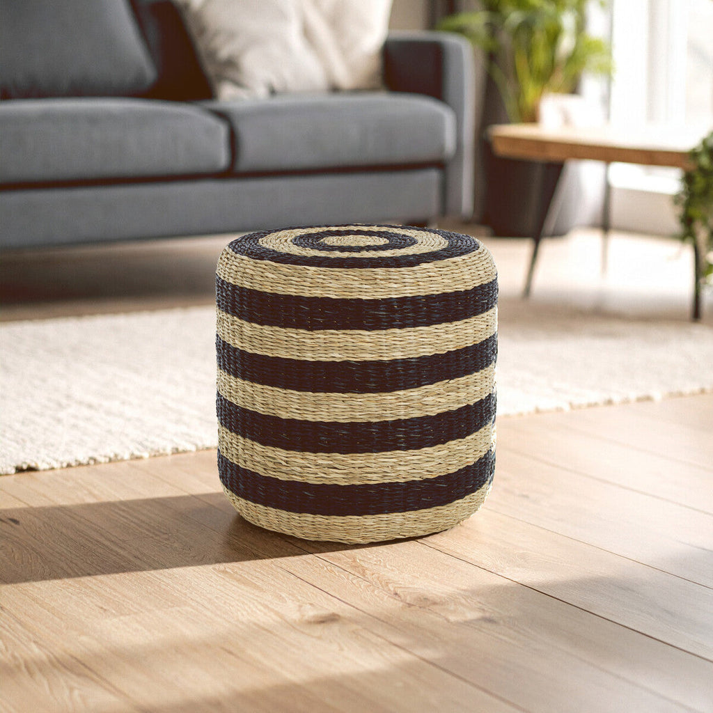 Ashby Seagrass Pouffe With Black Stripes
