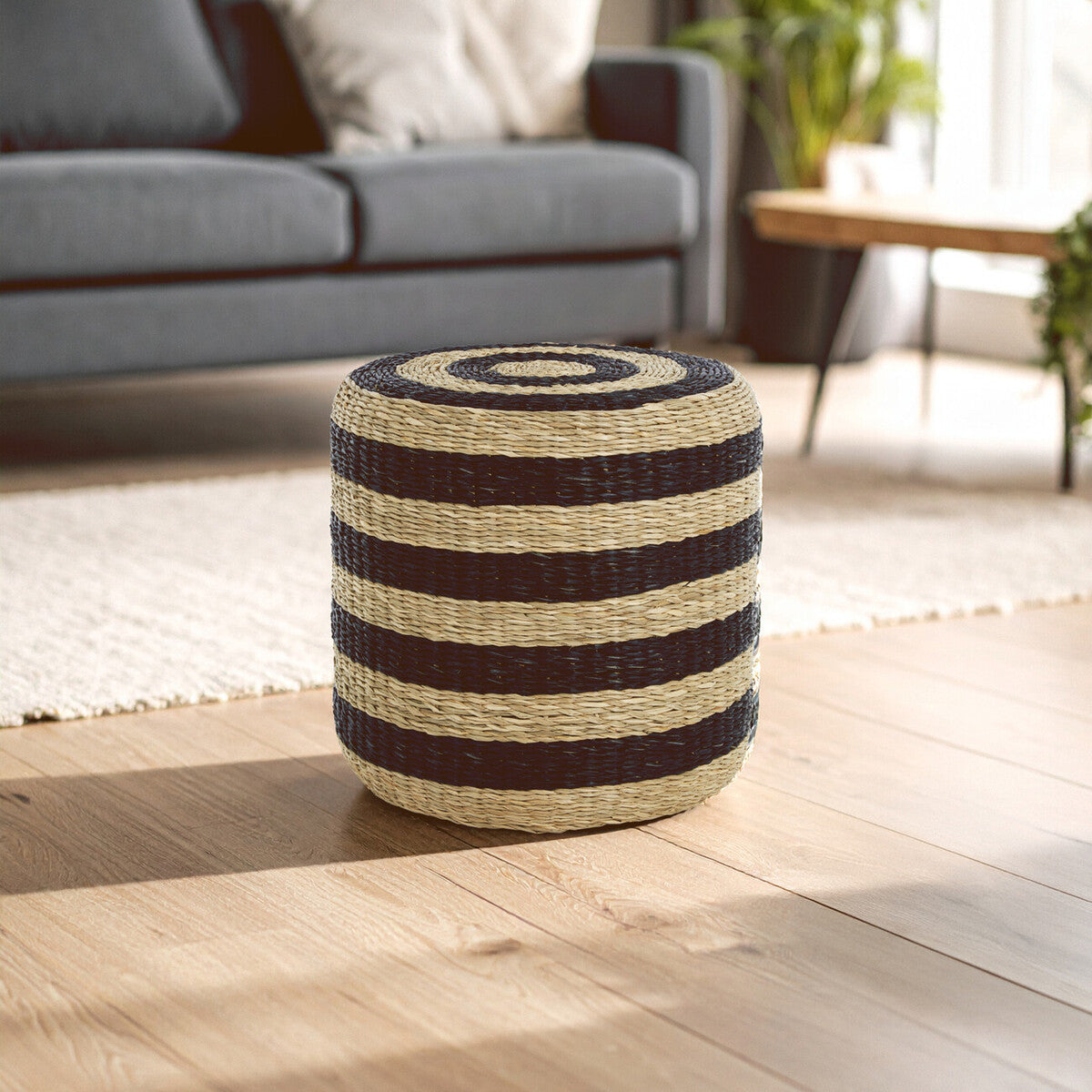 Ashby Seagrass Pouffe With Black Stripes