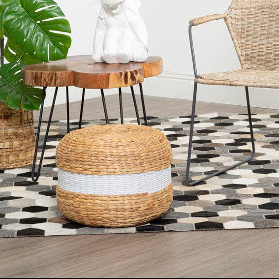 Ashby Seagrass Pouffe With White Stripe