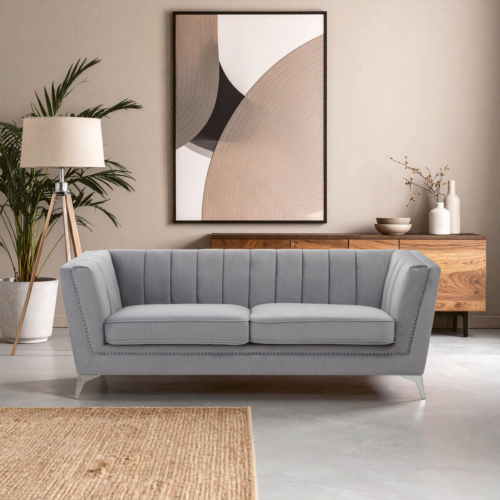 3 Seat Grey Velvet Sofa, Hansa