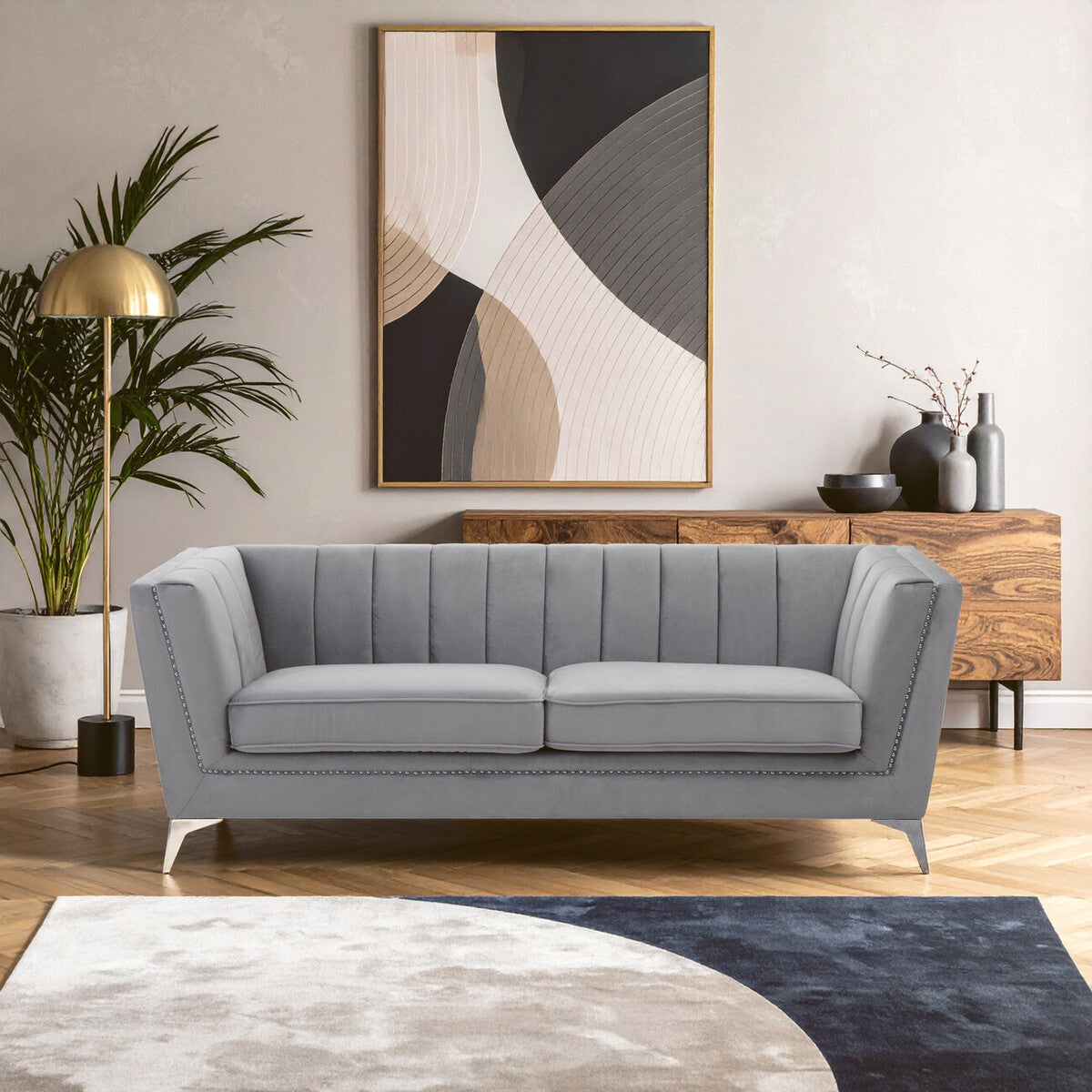 3 Seat Grey Velvet Sofa, Hansa