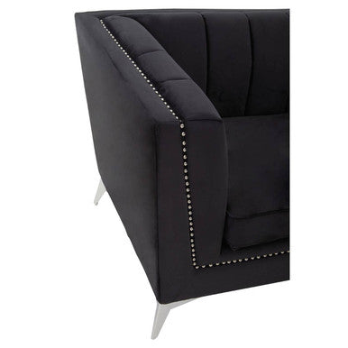 3 Seat Black Velvet Sofa, Hansa