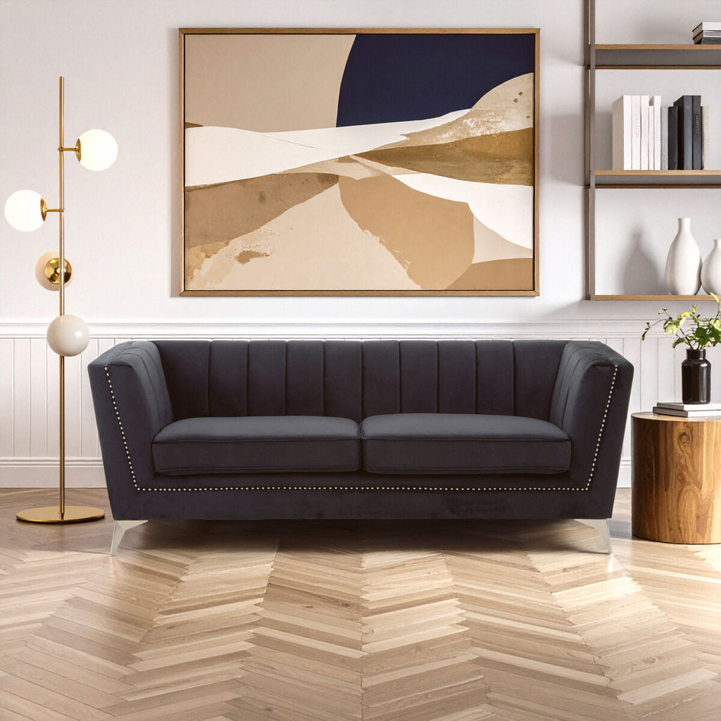 3 Seat Black Velvet Sofa, Hansa