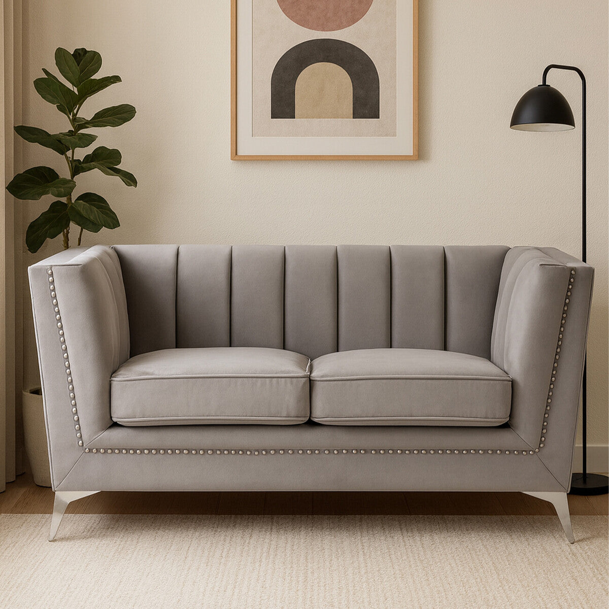 2 Seat Grey Velvet Sofa, Hansa