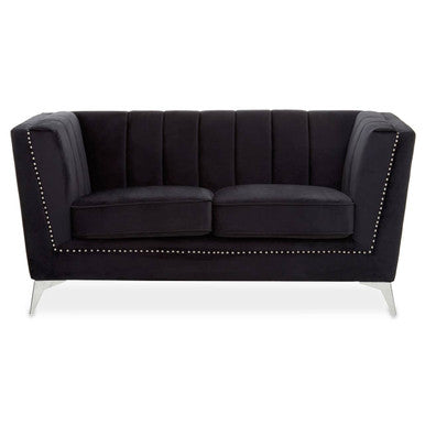 2 Seat Black Velvet Sofa, Hansa