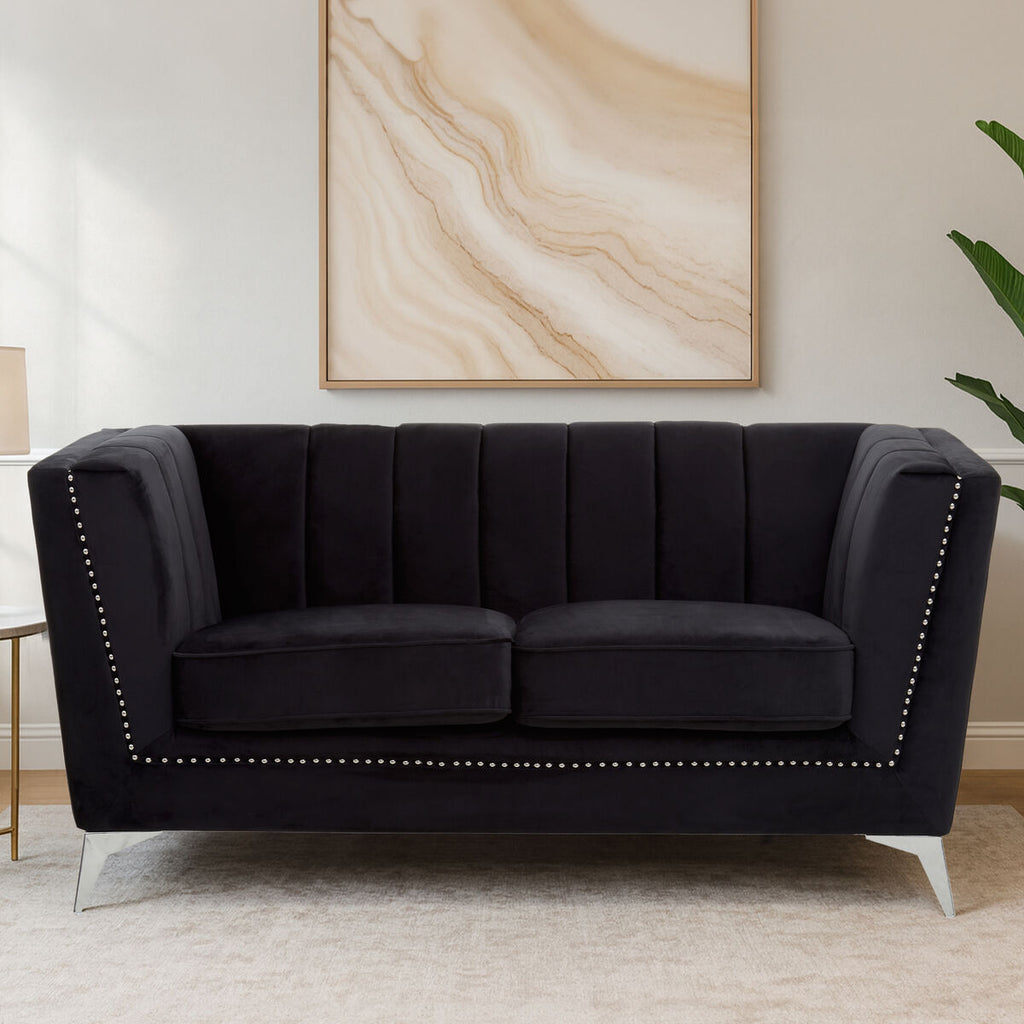 2 Seat Black Velvet Sofa, Hansa