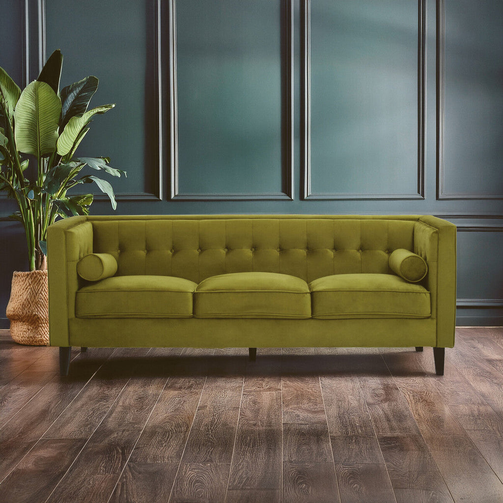 3 Seat Olive Velvet Sofa, Helia
