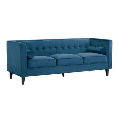 3 Seat Blue Velvet Sofa, Helia