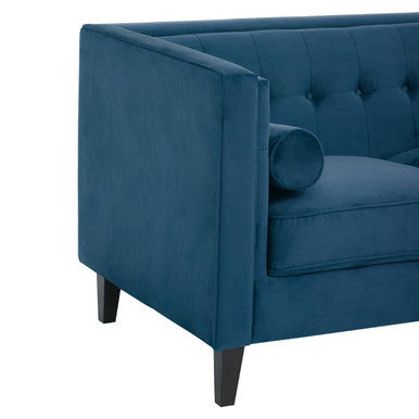 3 Seat Blue Velvet Sofa, Helia