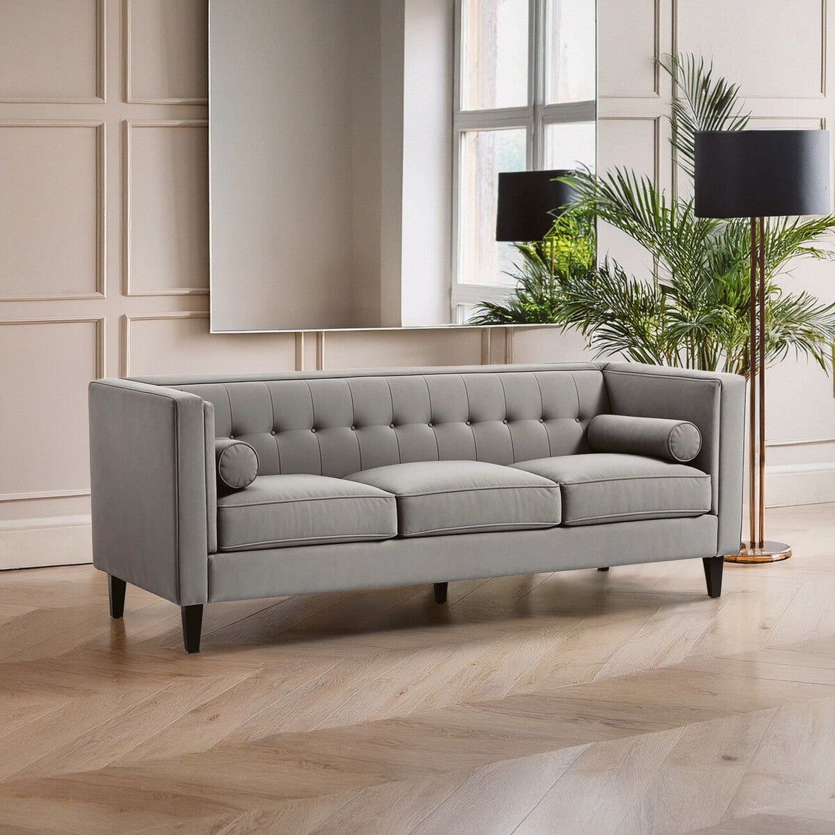 3 Seat Grey Velvet Sofa, Helia