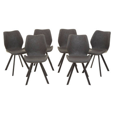 White Round Marble Top & Grey Meta Frame Dining Table With Grey 6 Chairs Set, Weston