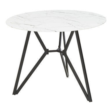 White Round Marble Top & Grey Meta Frame Dining Table With Grey 6 Chairs Set, Weston