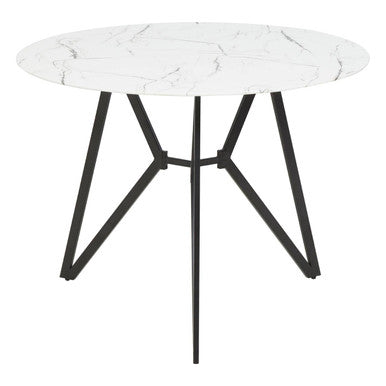 White Round Marble Top & Grey Meta Frame Dining Table With Grey 6 Chairs Set, Weston