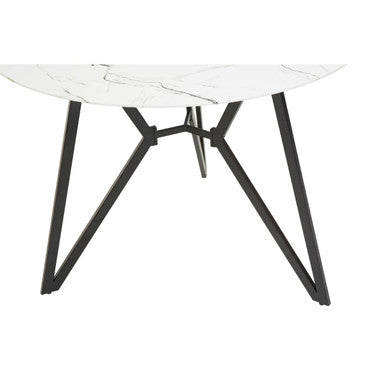White Round Marble Top & Grey Meta Frame Dining Table With Grey 6 Chairs Set, Weston