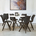 White Round Marble Top & Grey Meta Frame Dining Table With Grey 6 Chairs Set, Weston