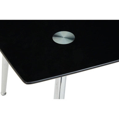 Black Tempered Glass Top & Silver Frame Dining Table With 6 Chairs Set, Wimslow