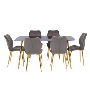 Smoked Glass Top & Slanted Legs Coffee Table With 6 Chairs Set, Wimslow