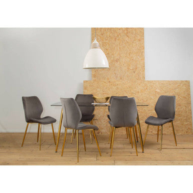 Smoked Glass Top & Slanted Legs Coffee Table With 6 Chairs Set, Wimslow