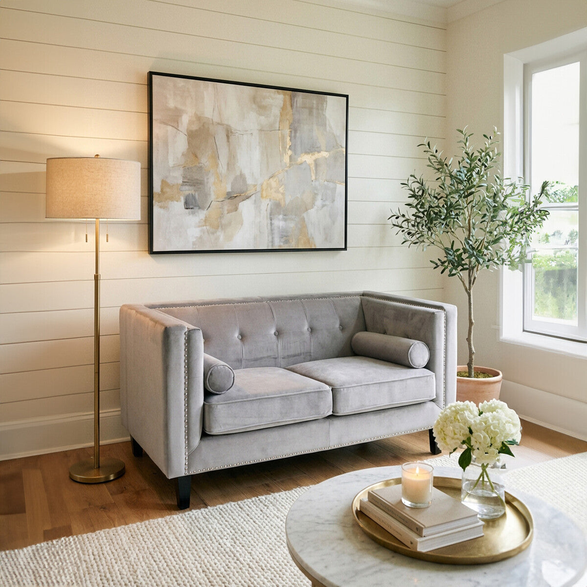 2 Seat Grey Velvet Sofa, Felisa