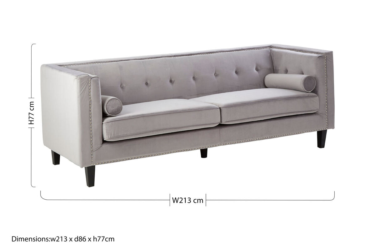 3 Seat Grey Velvet Sofa, Felisa