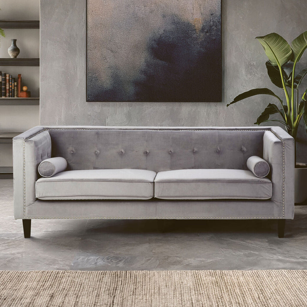 3 Seat Grey Velvet Sofa, Felisa
