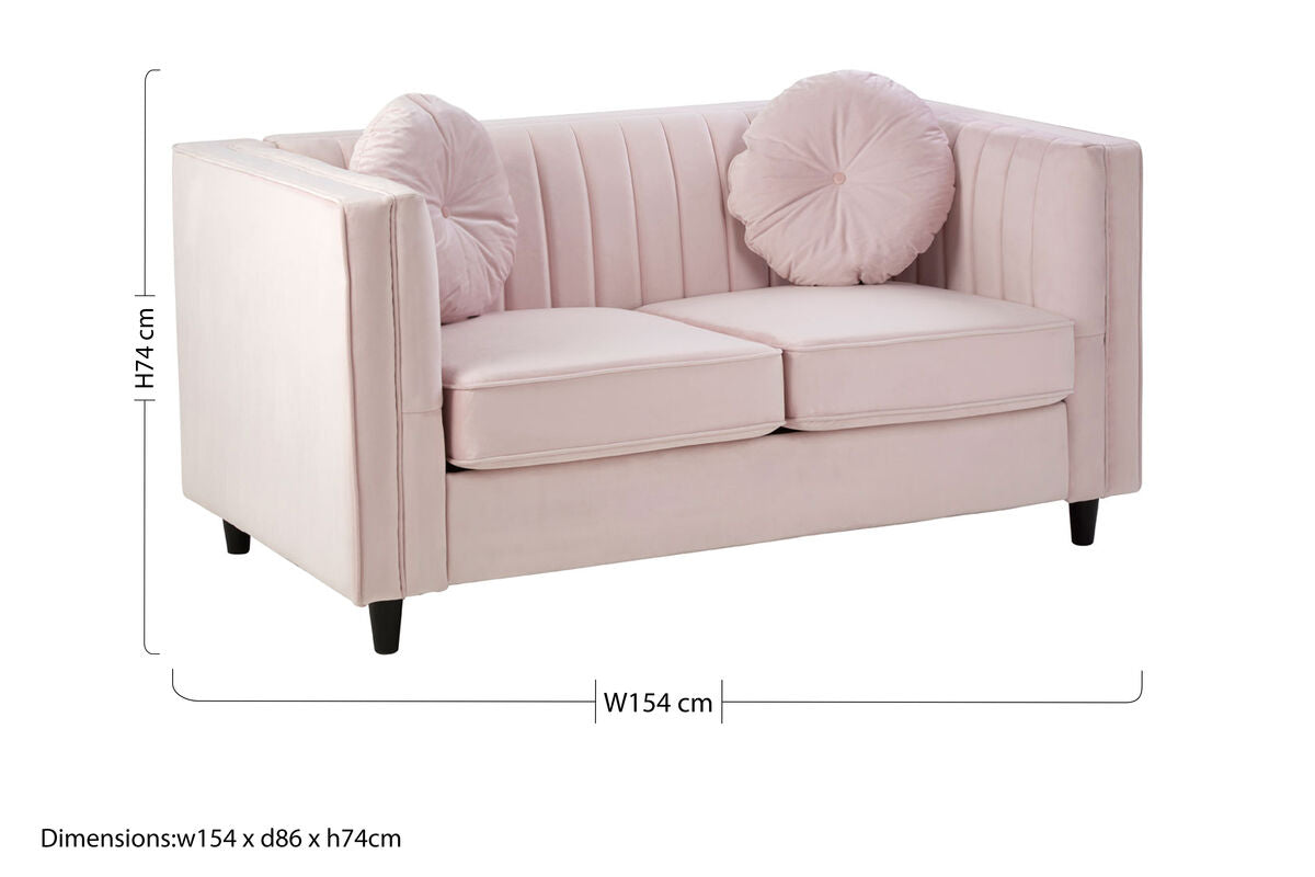 2 Seat Pink Velvet Sofa, Farah