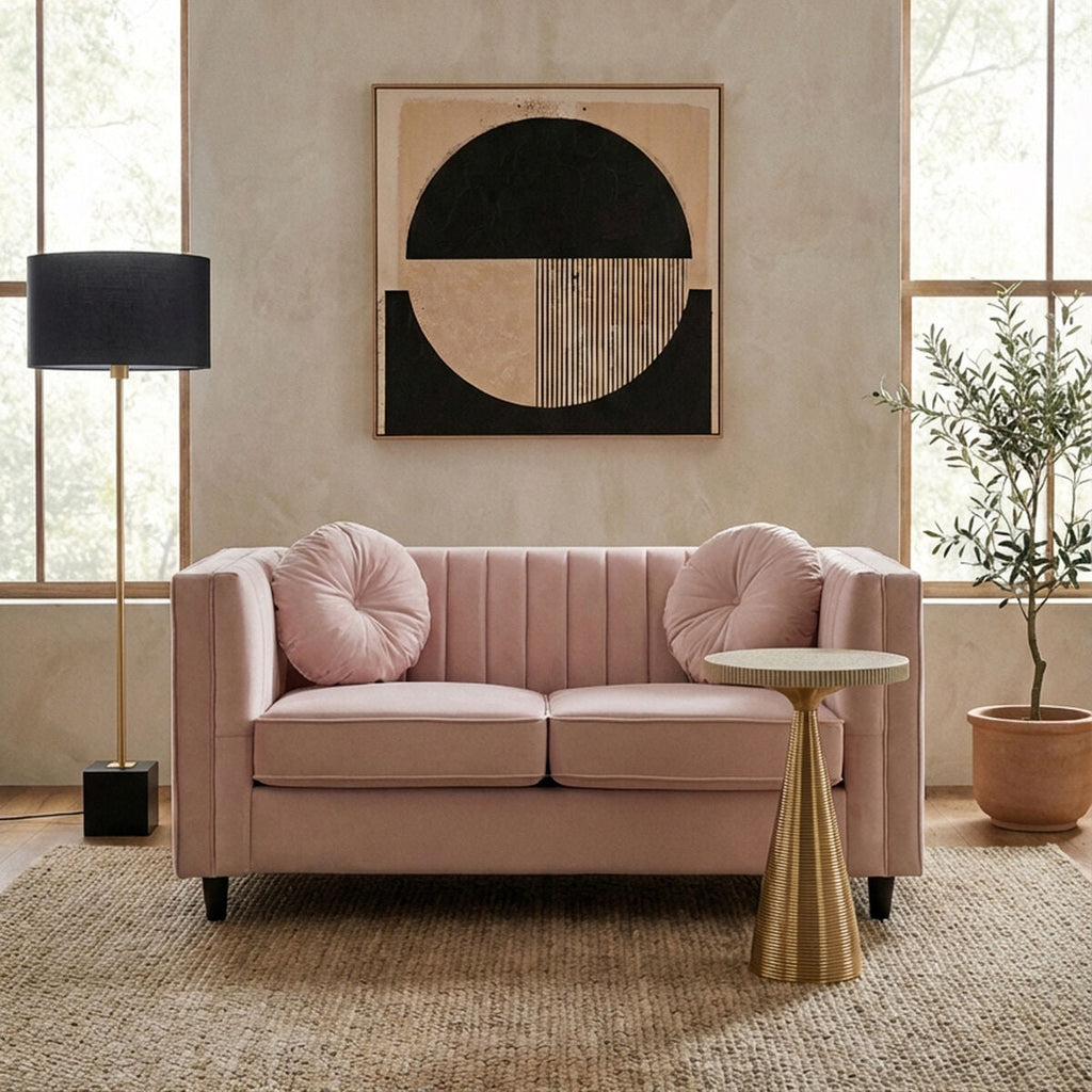 2 Seat Pink Velvet Sofa, Farah