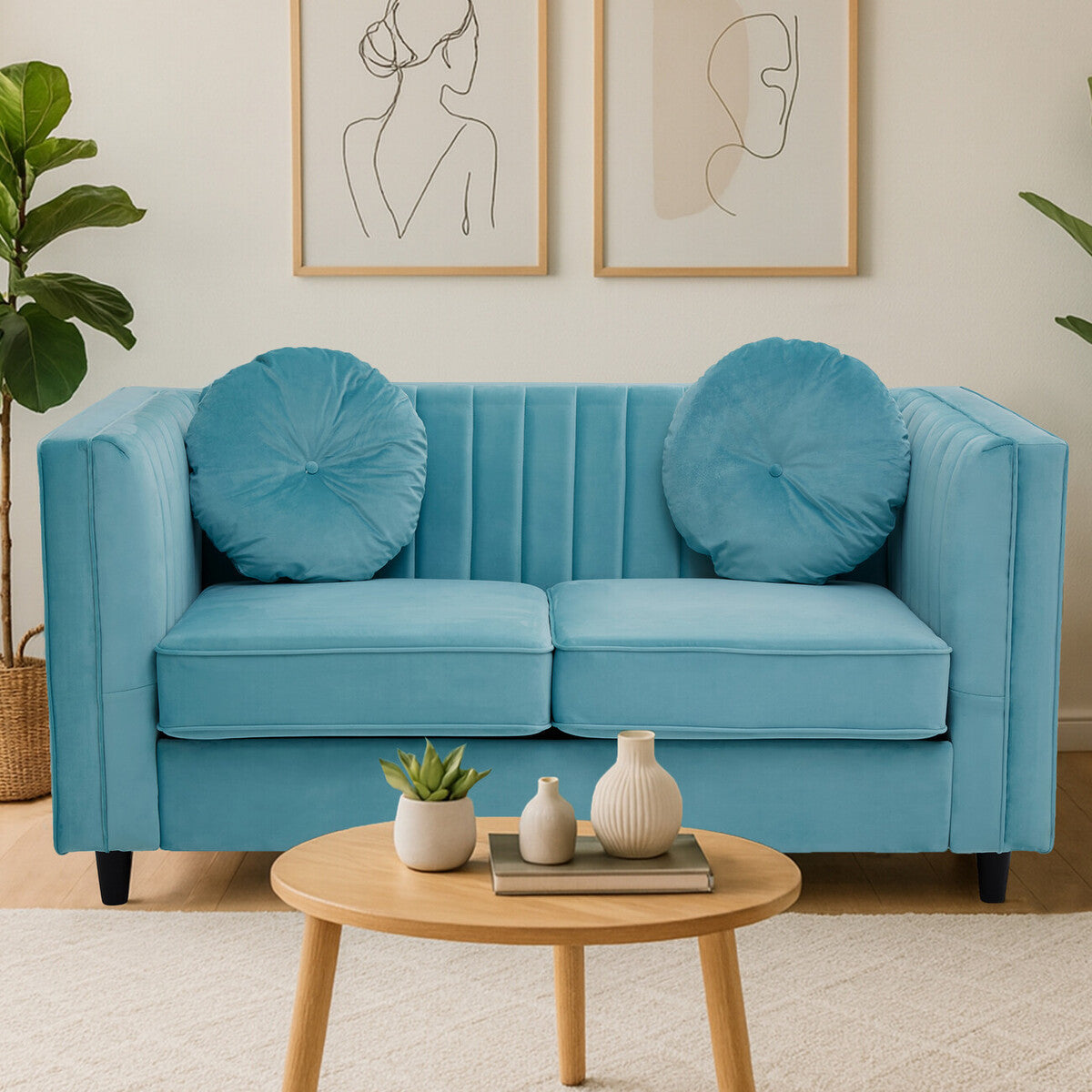 2 Seat Green Velvet Sofa, Farah