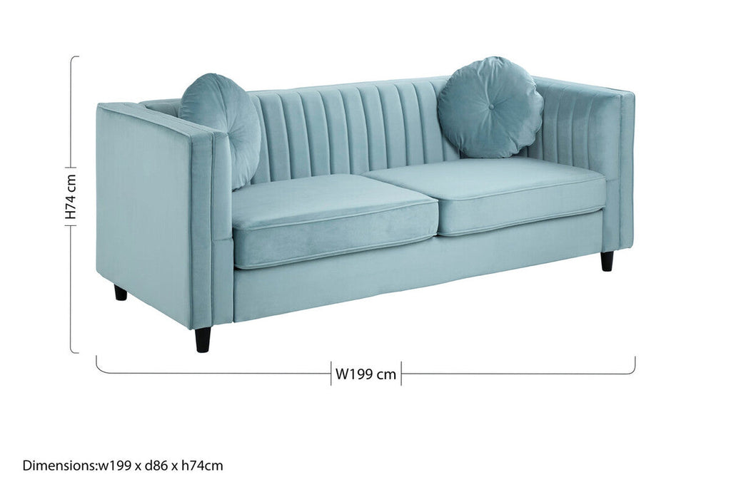 3 Seat Pastel Green Velvet Sofa, Farah