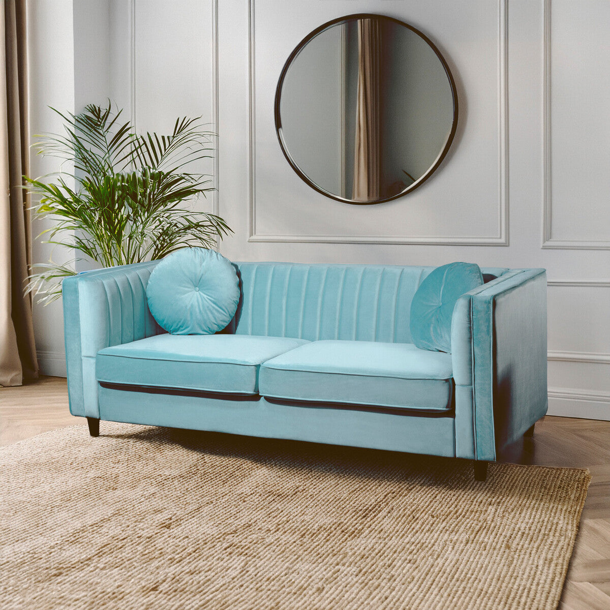 3 Seat Pastel Green Velvet Sofa, Farah