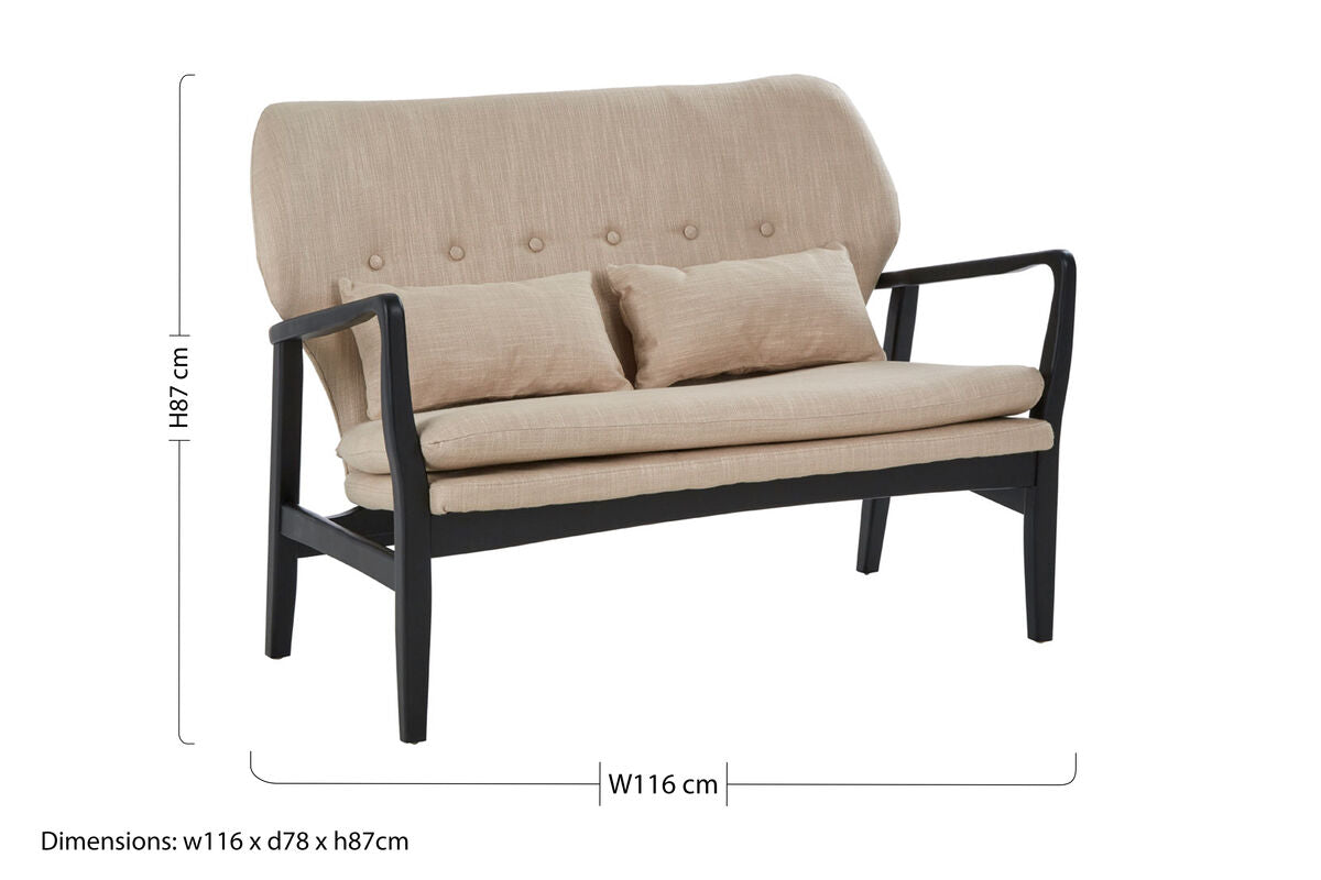 2 Seat Beige Sofa With Black Wood Frame, Stockholm