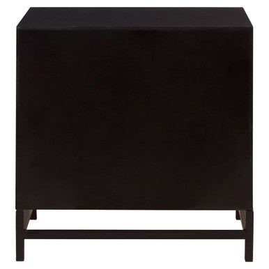 Black Wooden 2-Drawer Bedside Table With Chevron Pattern Drawer Fronts & Metal Handles, Lombok