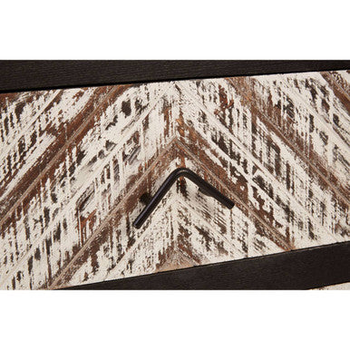 Black Wooden 2-Drawer Bedside Table With Chevron Pattern Drawer Fronts & Metal Handles, Lombok