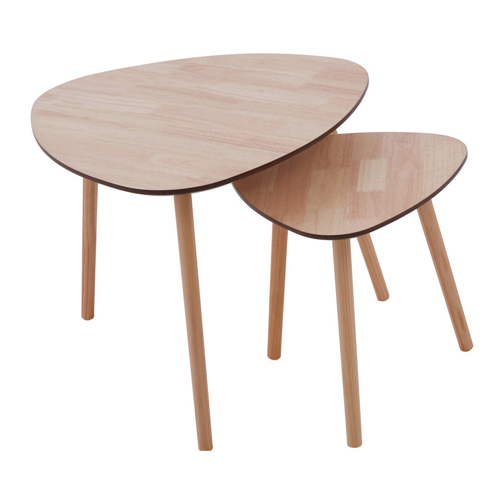 Set Of 2 Natural Wooden Nesting Side Tables With Tripod Legs & Rounded Triangle Tops, Rostok